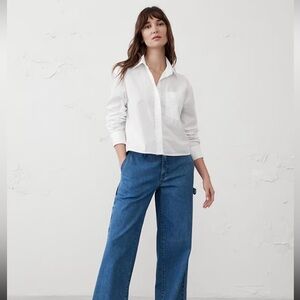 Banana Republic Boxy Cropped Button Down Shirt in Classic White